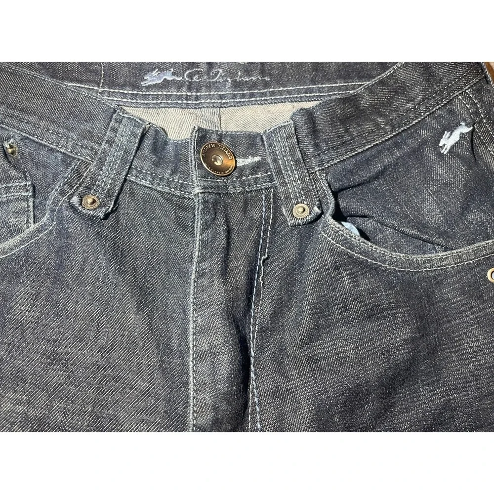 Andrew Tiziano Jeans SZ 32 Loose Baggy Wide Leg Embroidered Skater Dark Denim E4